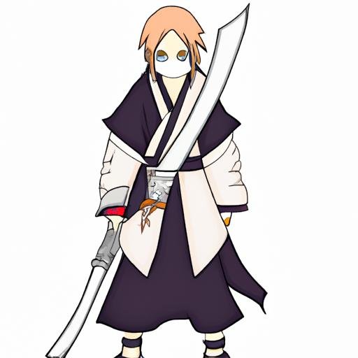 Nhân vật đang giơ thanh kiếm cỡ lớn với trang phục đầy vết máu, tạo nên bầu không khí giao tranh khốc liệt trong Anime