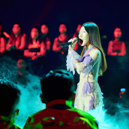 Ca sĩ thể hiện 'Vì Anh Thương Em Nhạc Chuông' trên sân khấu trước đám đông rất đông đảo.