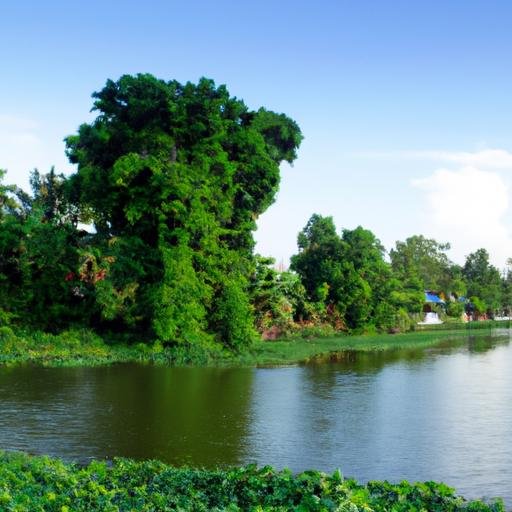 Khung cảnh yên tĩnh và thanh bình của dòng sông được bao quanh bởi lá cây tại An Thạnh Nam - Cù Lao Dung - Sóc Trăng.