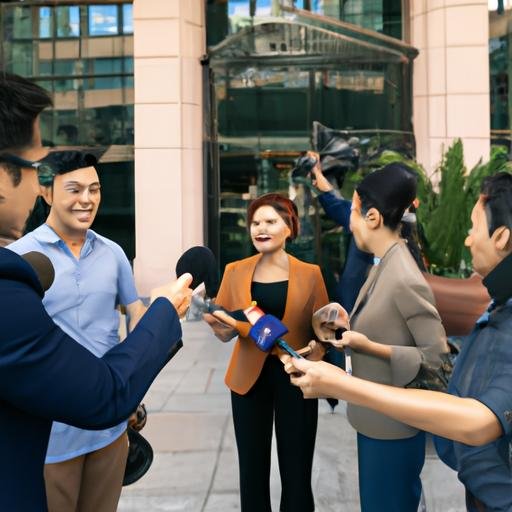 Nhóm phóng viên đa dạng của báo4 tiến hành phỏng vấn một nhân vật quan trọng ngay trước tòa nhà của báo