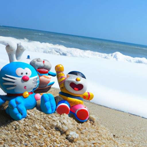 Doraemon và bạn bè tận hưởng ngày nghỉ trên bãi biển