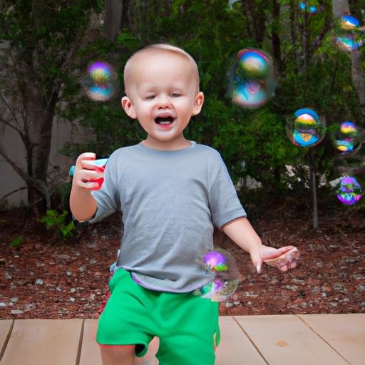 Đứa trẻ cười đùa với bong bóng