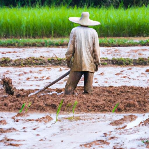 Nông dân đội nón lá cày đất