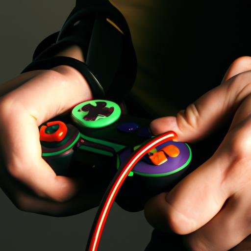 Gamer nắm chặt tay cầm đang chơi tài game TMNT trên console game.