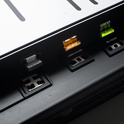 Một góc nhìn cận cảnh của router được kết nối với nhiều thiết bị