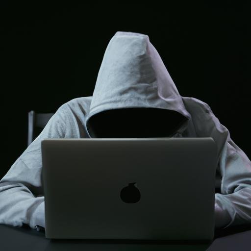 Hacker sử dụng laptop để hack wifi và che mặt với áo khoác hoodie