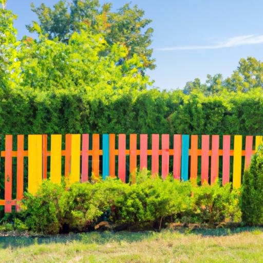 Khu sân vườn với hàng rào gỗ được sơn màu rực rỡ.