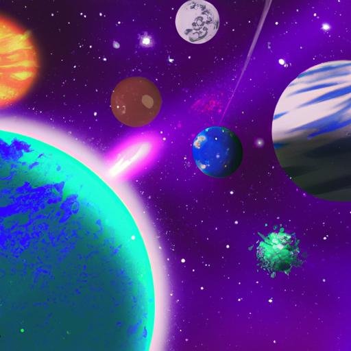 Hình nền 3D chủ đề vũ trụ với các hành tinh, ngôi sao và thiên hà.