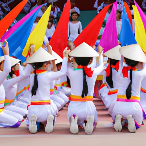 Một nhóm học sinh tiểu học ở huyện Bình Chánh biểu diễn một điệu nhảy truyền thống trong một sự kiện trường học.