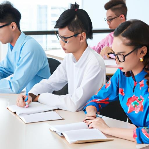 Nhóm sinh viên Việt Nam học tiếng Trung trong phòng học