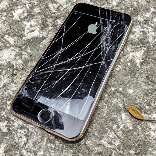 iPhone 7 hàng quốc tế vỡ màn hình nằm trên vỉa hè bằng bê tông