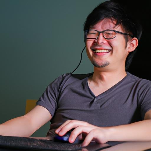 Jack Cao ngồi trước máy tính với biểu cảm hài lòng