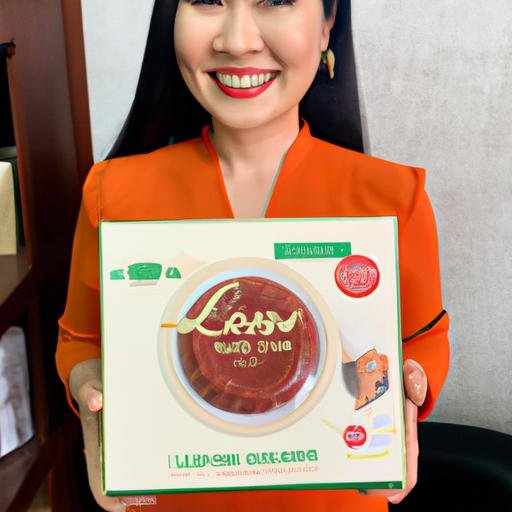 Khách hàng hài lòng cầm một hộp sản phẩm Đức Long