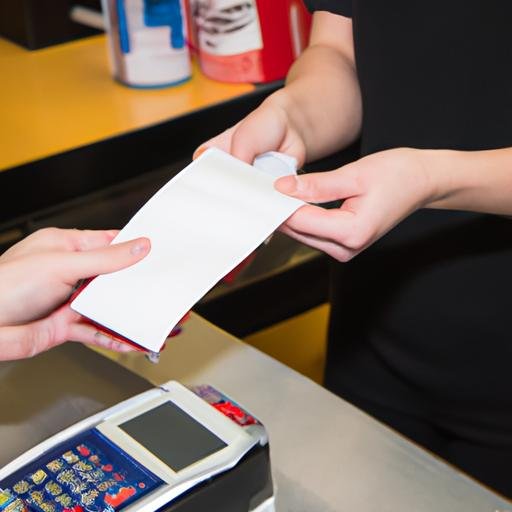 Khách hàng nhận hóa đơn bán lẻ truyền thống trên giấy từ nhân viên thu ngân