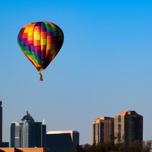 Khinh khí cầu màu cầu vồng bay trên tòa nhà thành phố