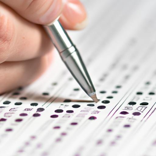 Cận cảnh bàn tay cầm bút, khoanh tròn đáp án trên bài kiểm tra trắc nghiệm.