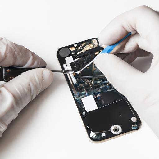 Kỹ thuật viên sửa chữa kiểm tra các thành phần bên trong của chiếc iPhone 6.