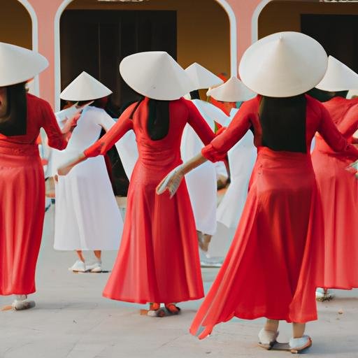 Những nữ nghệ sĩ mặc áo dài biểu diễn múa truyền thống tại Lễ Thái Hà.