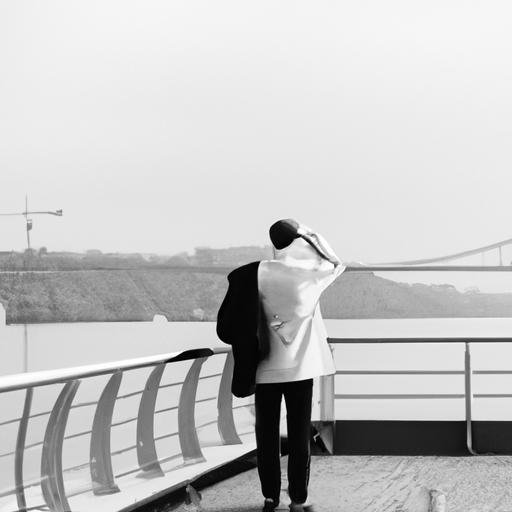Một người đàn ông đứng một mình trên cây cầu với tầm nhìn đẹp