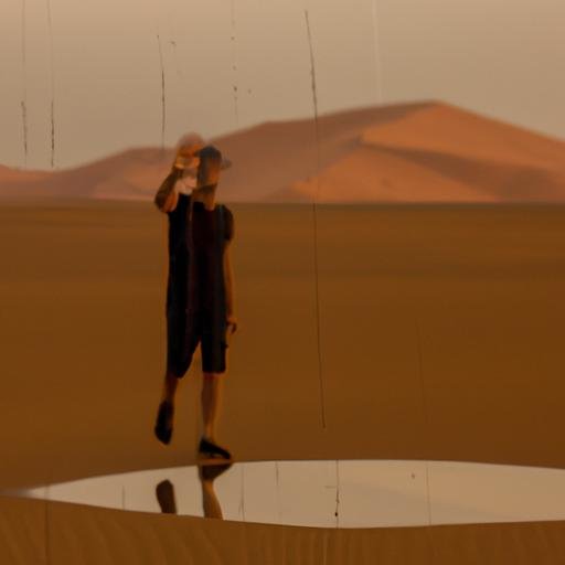 Một người cố gắng nắm bắt hình ảnh mờ ảo trong sa mạc.