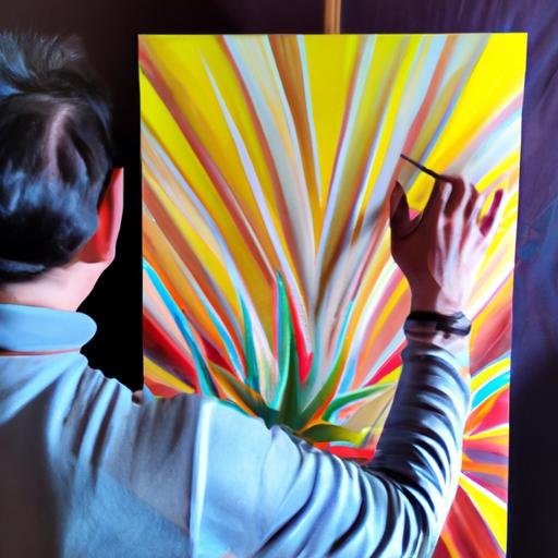 Người vẽ tranh sử dụng các gam màu của bảng màu 8 22 trên bề mặt canvas
