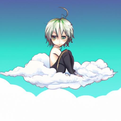 Một nhân vật anime ngồi trên đám mây