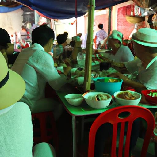 Người dân đang thưởng thức đồ ăn tại chợ địa phương ở Phường 1