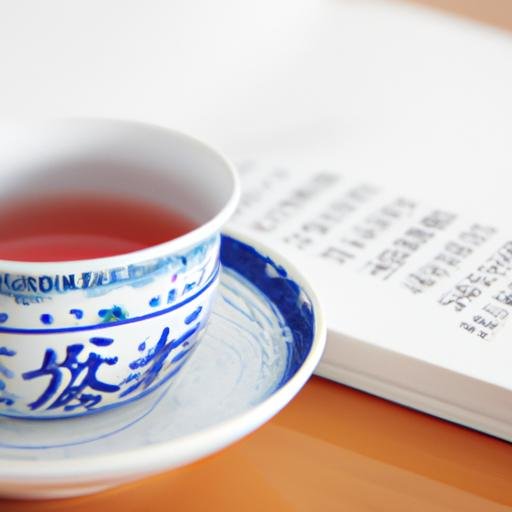 Sách tiếng Trung và tách trà trên bàn
