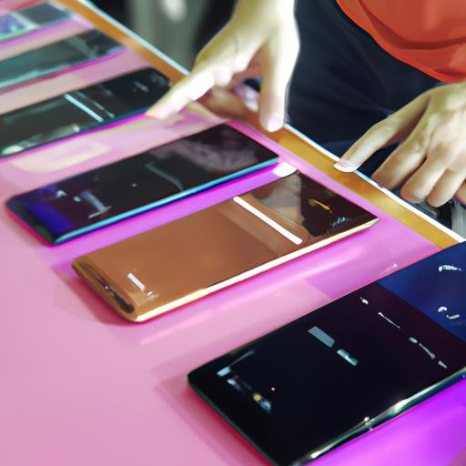 Khách hàng so sánh các model điện thoại tại Nam Sơn Mobile.