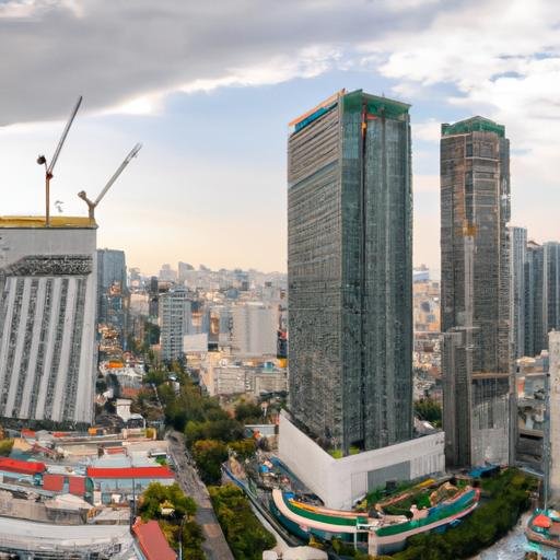 Tầm nhìn toàn cảnh các tòa nhà chọc trời hiện đại và các tòa nhà văn phòng trên đường 26 Nguyễn Công Trứ