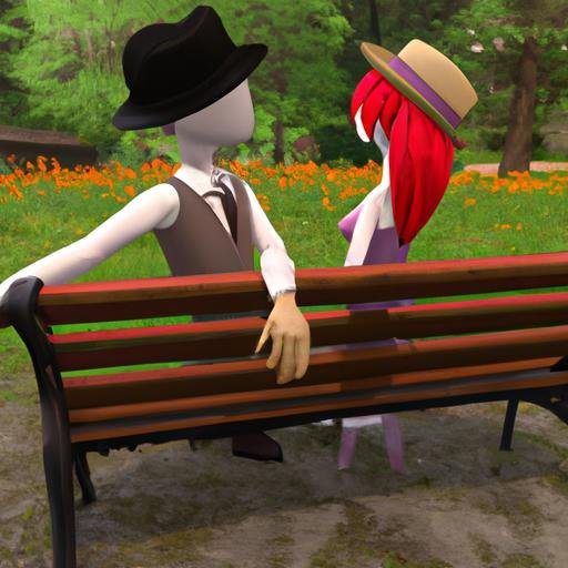 Hai nhân vật Sim ngồi trên ghế đá ở công viên, tận hưởng thời gian bên nhau