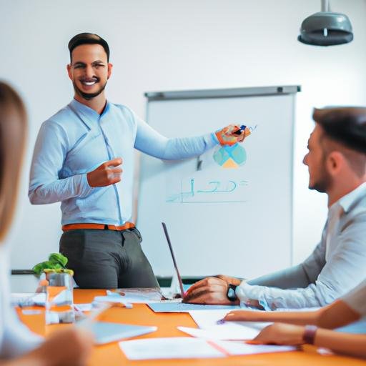 Thực tập sinh trình bày báo cáo kế toán trước nhóm nhân viên tại công ty.