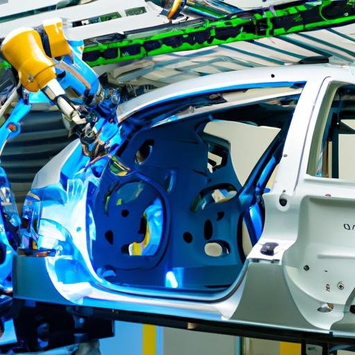 Tia robot gắn ráp linh kiện của ô tô trong nhà máy sản xuất