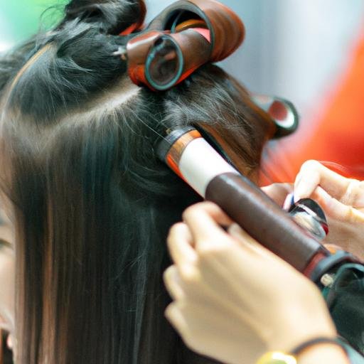 Một nhân viên tóc đang uốn tóc cho khách hàng tại Tiệm tóc như ý