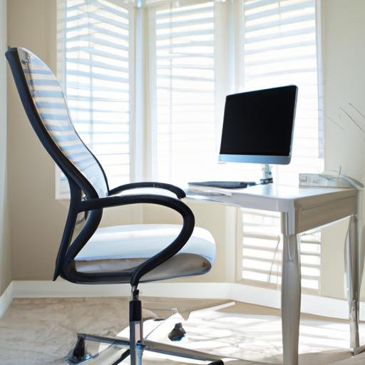 Văn phòng tại gia sáng và hiện đại với bàn và ghế tựa điều chỉnh tối ưu cho sức khỏe.