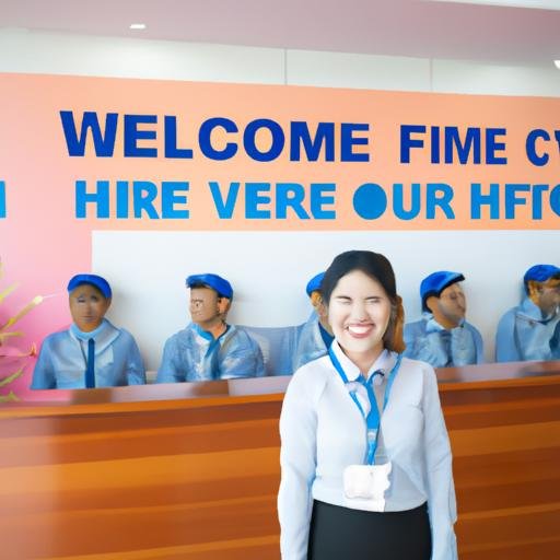 Nhân viên vui vẻ chào đón các nhân sự mới tại trụ sở Woori Bank Hải Phòng.