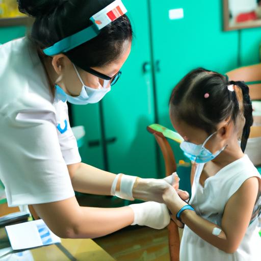 Y tá chuẩn bị tiêm chủng cho trẻ em tại Trung Tâm Y Tế Huyện Phú Tân