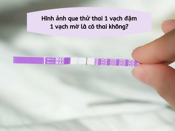 Hình ảnh que thử thai 1 vạch đậm 1 vạch mờ cũng đồng nghĩa với khả năng mang thai rất cao