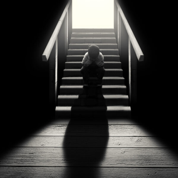 Triste foto de avatar en blanco y negro debajo de las escaleras