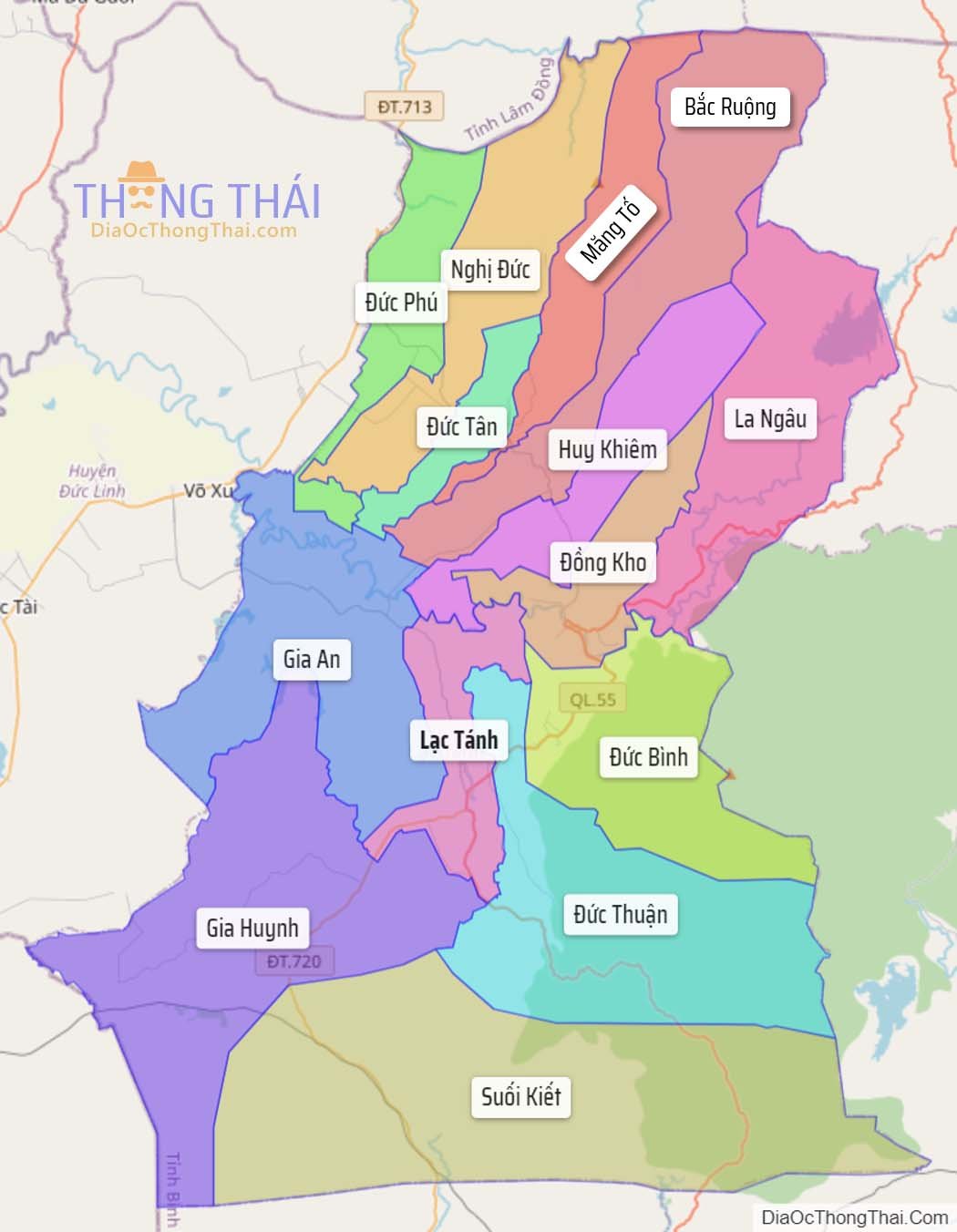 Bản đồ huyện Tánh Linh.