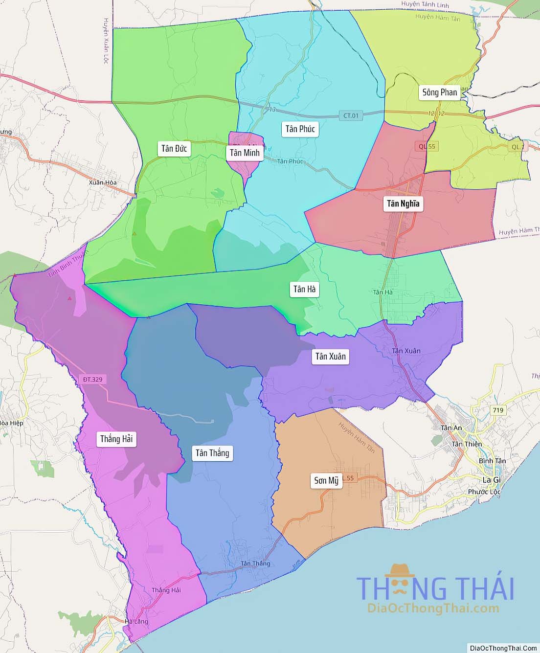 Bản đồ huyện Hàm Tân.