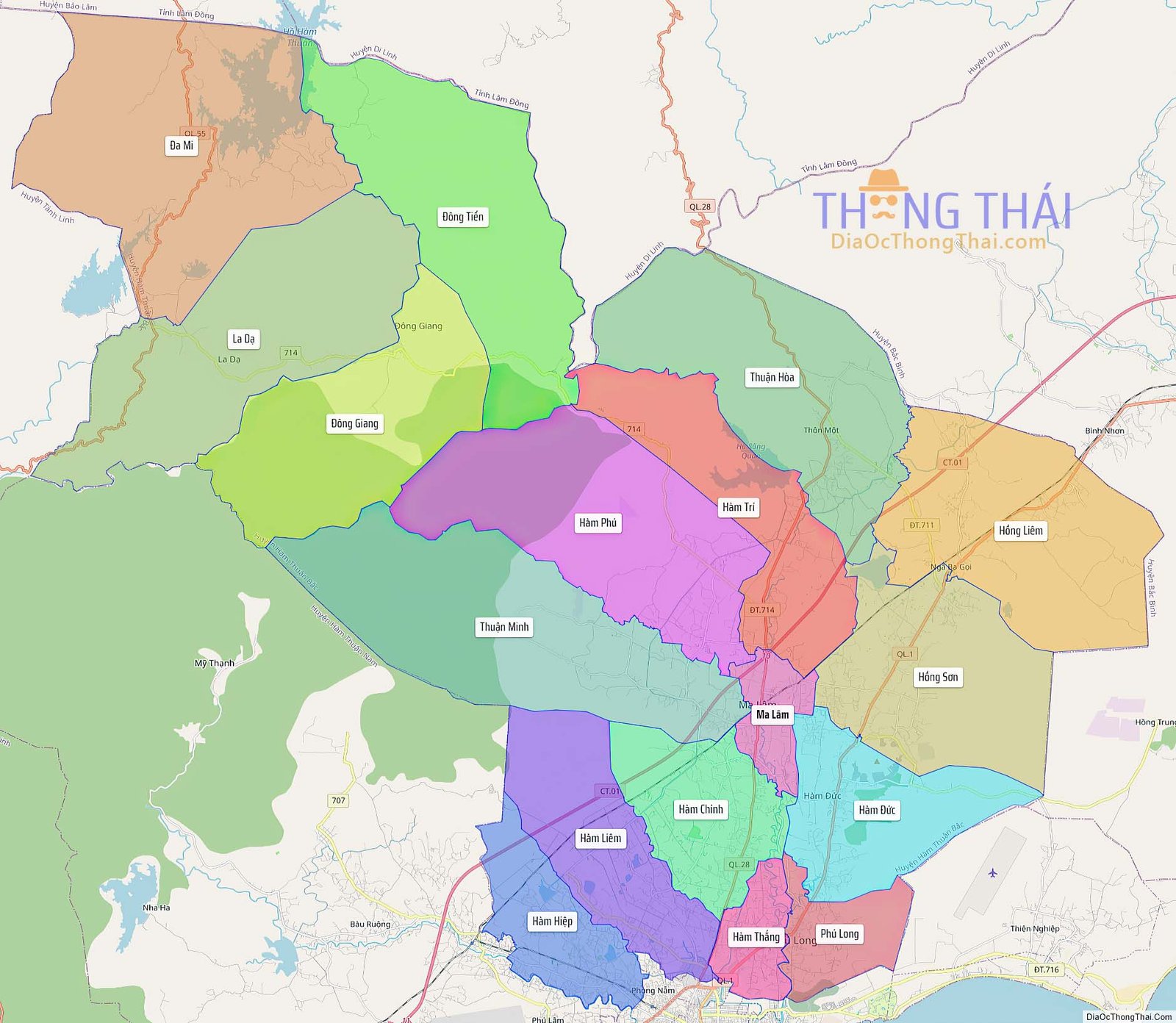 Bản đồ huyện Hàm Thuận Bắc (Kích thước lớn).