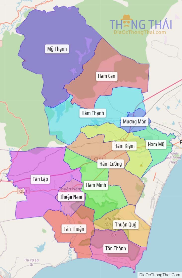 Bản đồ huyện Hàm Thuận Nam.