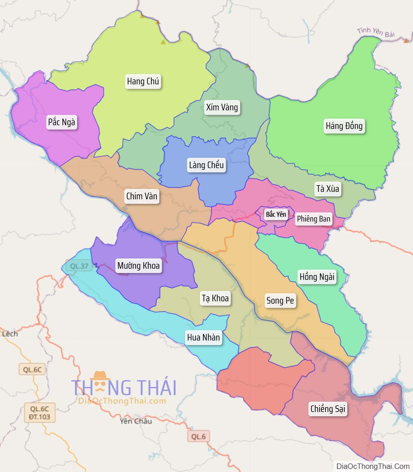 Bản đồ huyện Bắc Yên.