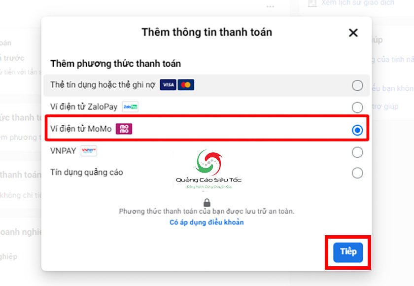 Nạp tiền quảng cáo Facebook bằng Momo
