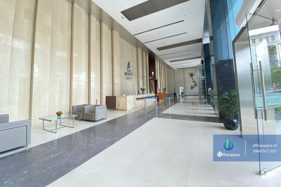 sảnh lễ tân tòa nhà pvi tower phạm văn bạch officespace