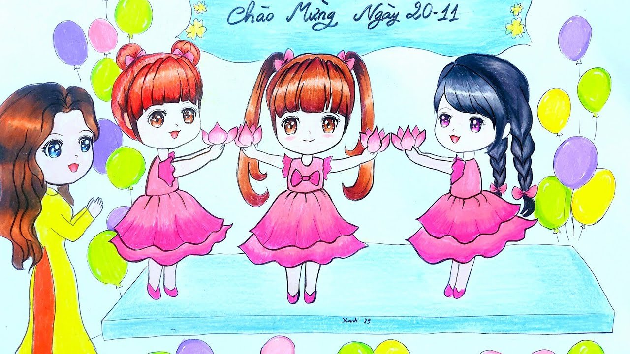 Vẽ tranh đề tài 20-11 anime chibi đẹp