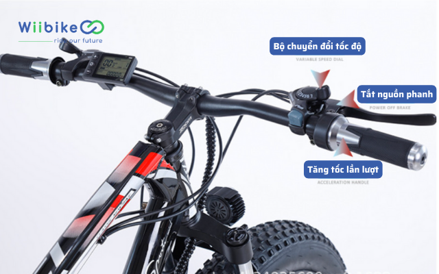 Thiết kế tay lái của xe đạp trợ lực điện bánh béo pin Lithium